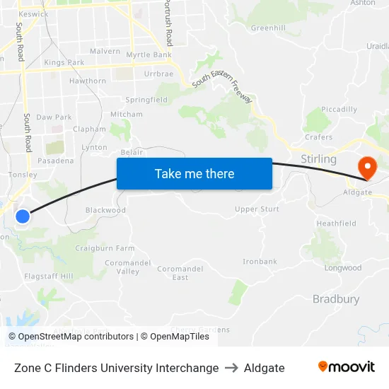 Zone C Flinders University Interchange to Aldgate map