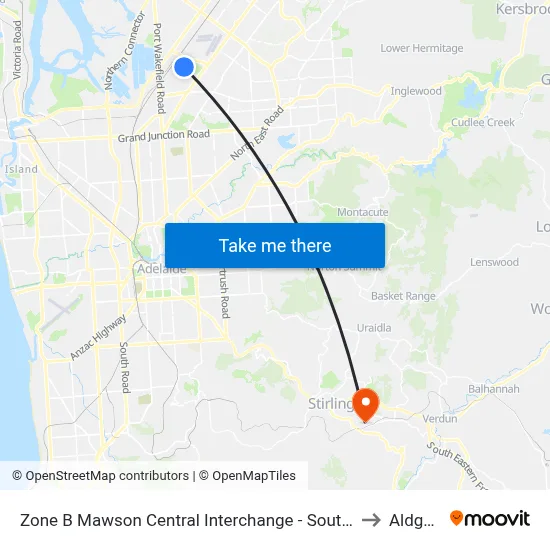 Zone B Mawson Central Interchange - South side to Aldgate map