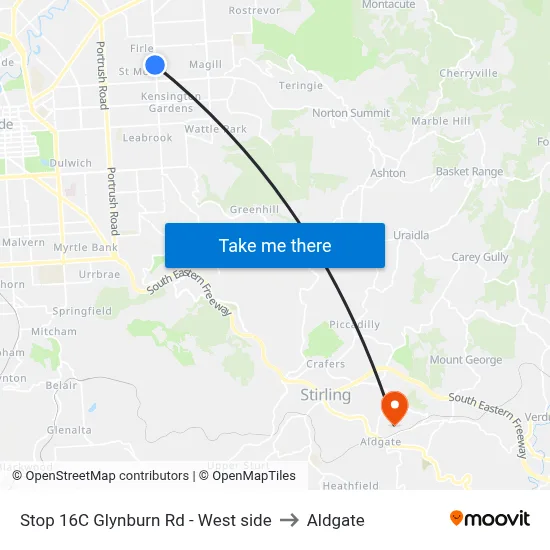 Stop 16C Glynburn Rd - West side to Aldgate map