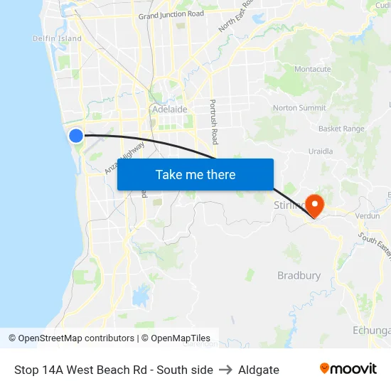 Stop 14A West Beach Rd - South side to Aldgate map