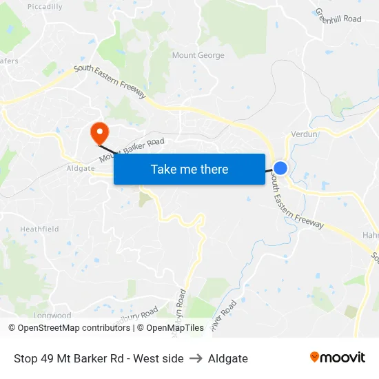 Stop 49 Mt Barker Rd - West side to Aldgate map