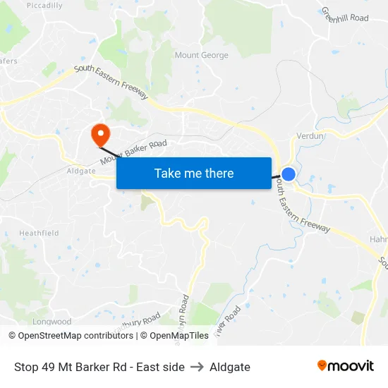 Stop 49 Mt Barker Rd - East side to Aldgate map