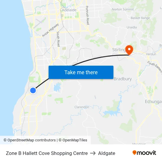 Zone B Hallett Cove Shopping Centre to Aldgate map