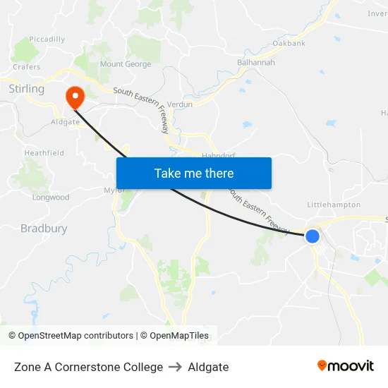 Zone A Cornerstone College to Aldgate map