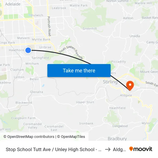 Stop School Tutt Ave / Unley High School - South side to Aldgate map