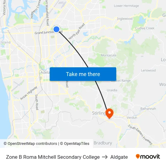 Zone B Roma Mitchell Secondary College to Aldgate map