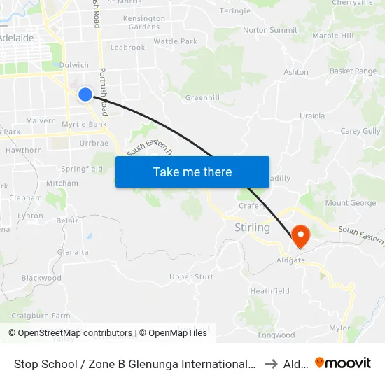 Stop School / Zone B Glenunga International High School Conyngham St to Aldgate map