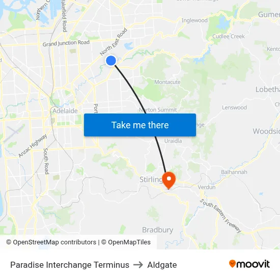 Paradise Interchange Terminus to Aldgate map