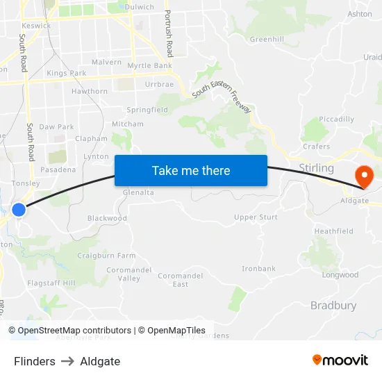 Flinders to Aldgate map