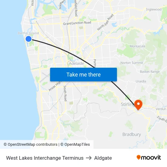 West Lakes Interchange Terminus to Aldgate map