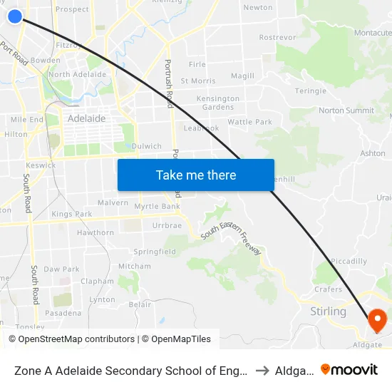 Zone A Adelaide Secondary School of English to Aldgate map