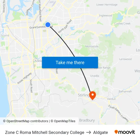 Zone C Roma Mitchell Secondary College to Aldgate map