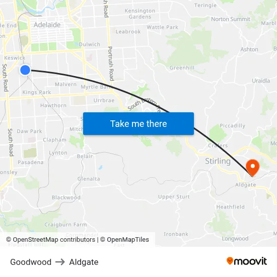 Goodwood to Aldgate map