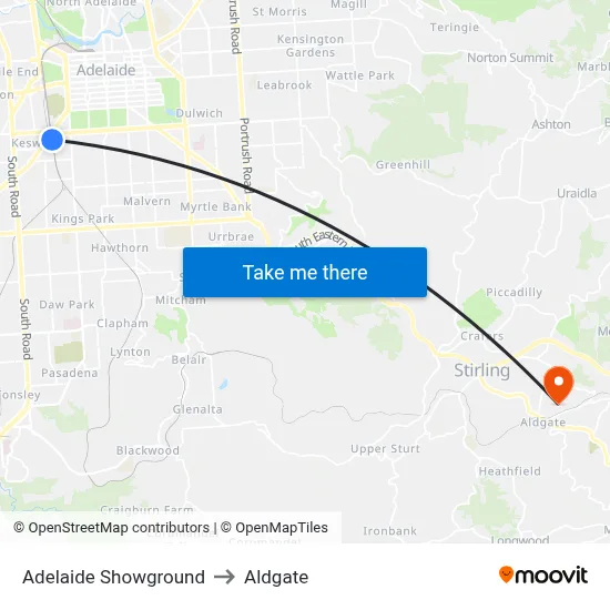 Adelaide Showground to Aldgate map