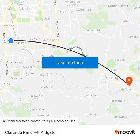 Clarence Park to Aldgate map