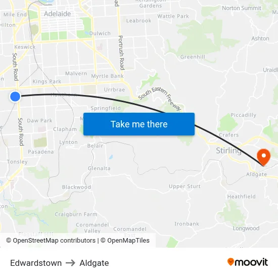 Edwardstown to Aldgate map
