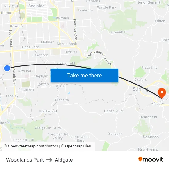 Woodlands Park to Aldgate map