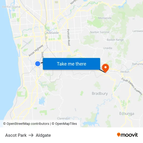 Ascot Park to Aldgate map