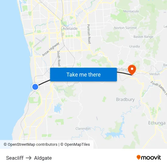 Seacliff to Aldgate map