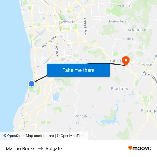 Marino Rocks to Aldgate map