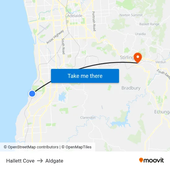 Hallett Cove to Aldgate map