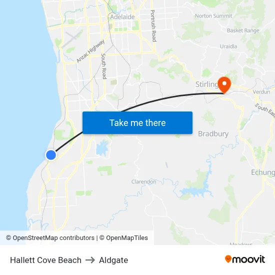 Hallett Cove Beach to Aldgate map