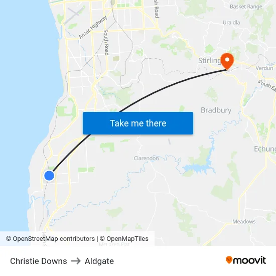 Christie Downs to Aldgate map