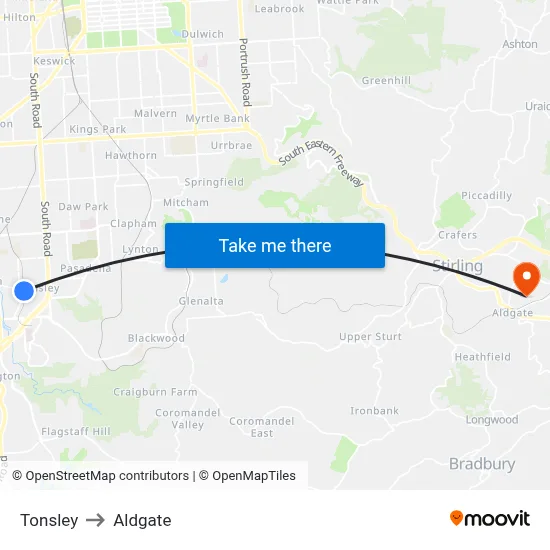 Tonsley to Aldgate map