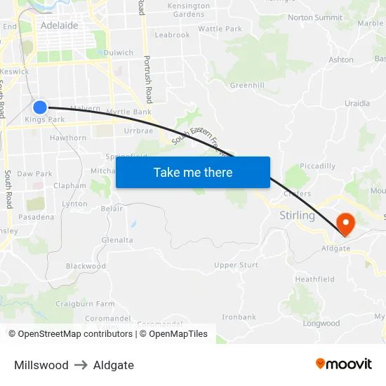 Millswood to Aldgate map