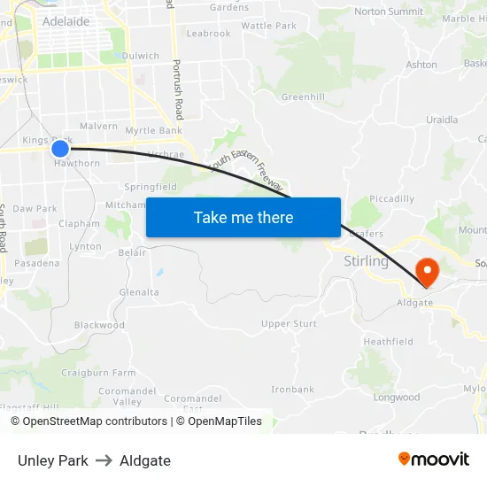 Unley Park to Aldgate map
