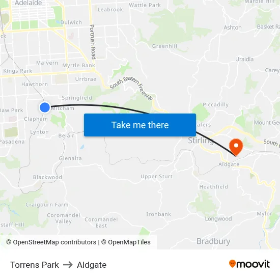 Torrens Park to Aldgate map