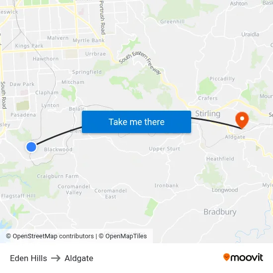 Eden Hills to Aldgate map