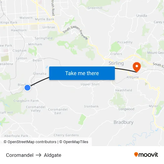 Coromandel to Aldgate map