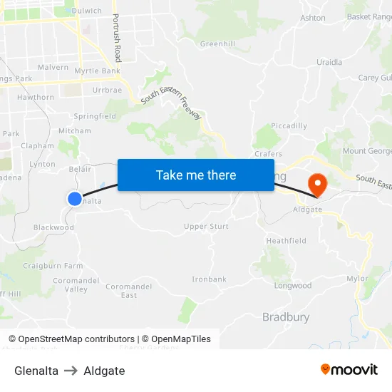 Glenalta to Aldgate map