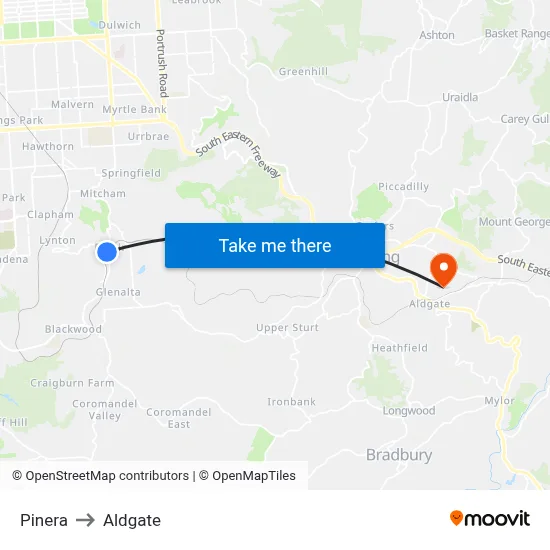 Pinera to Aldgate map