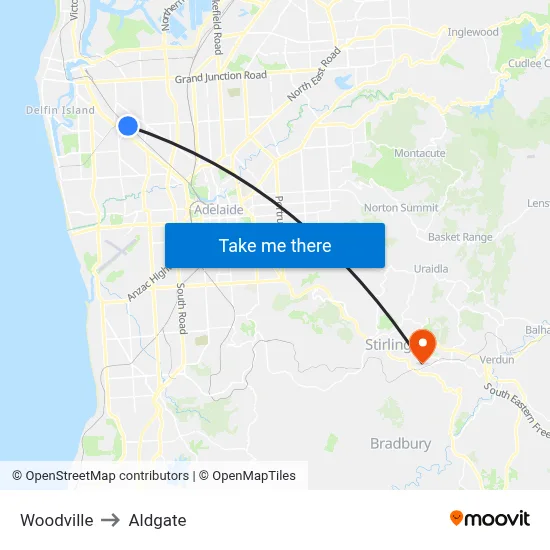 Woodville to Aldgate map