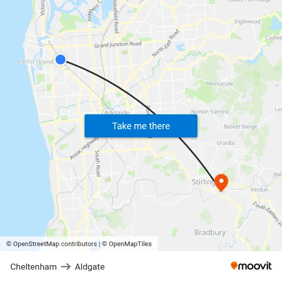 Cheltenham to Aldgate map