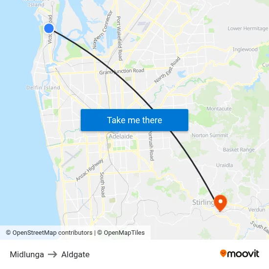 Midlunga to Aldgate map