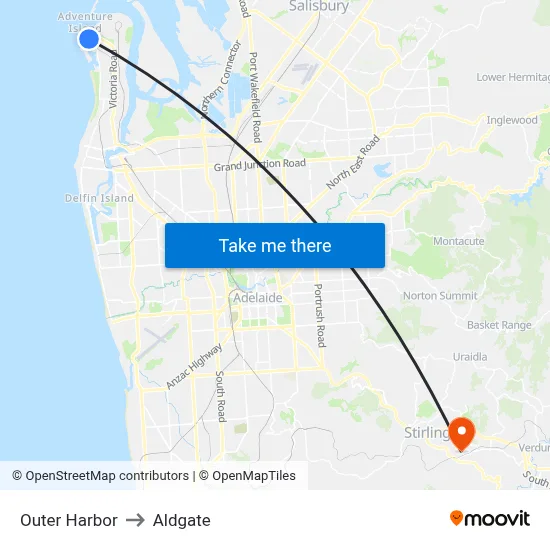 Outer Harbor to Aldgate map