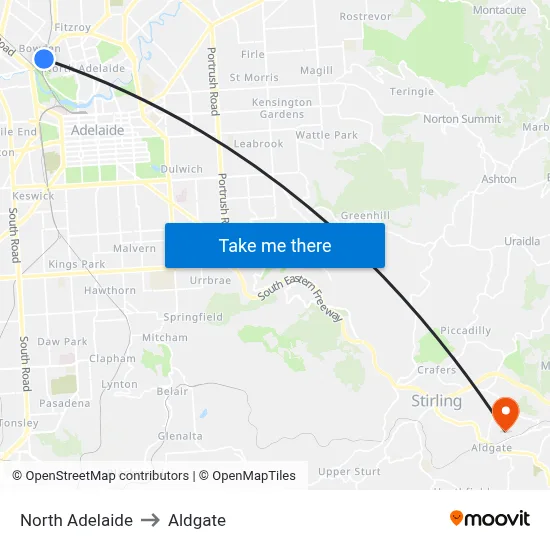 North Adelaide to Aldgate map