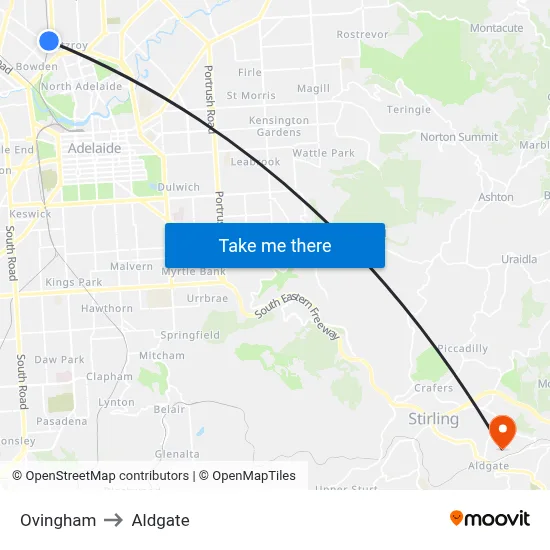 Ovingham to Aldgate map