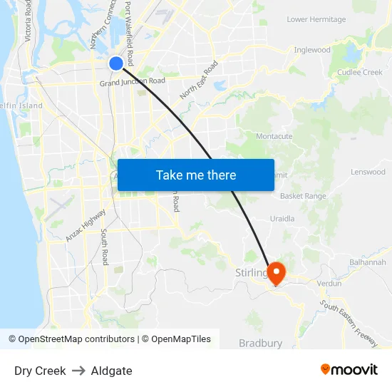 Dry Creek to Aldgate map