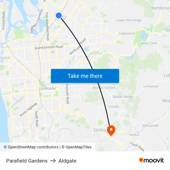 Parafield Gardens to Aldgate map