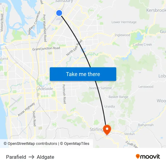 Parafield to Aldgate map