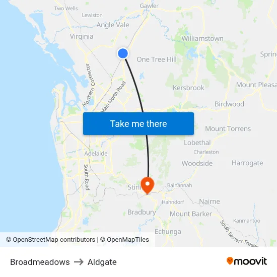 Broadmeadows to Aldgate map