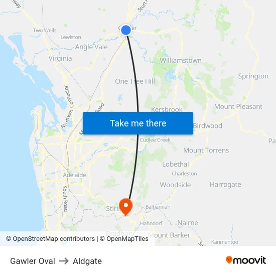 Gawler Oval to Aldgate map