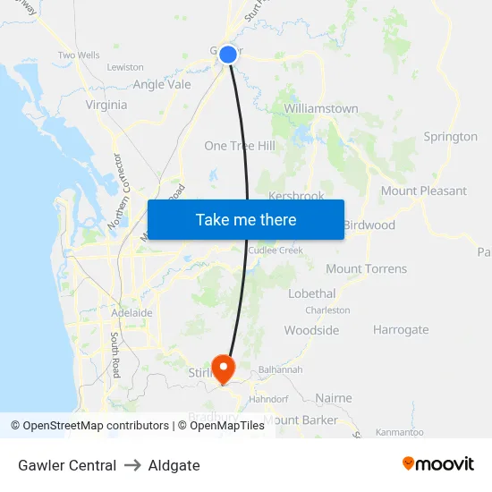 Gawler Central to Aldgate map