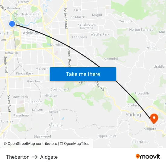 Thebarton to Aldgate map