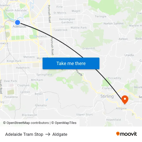 Adelaide Tram Stop to Aldgate map