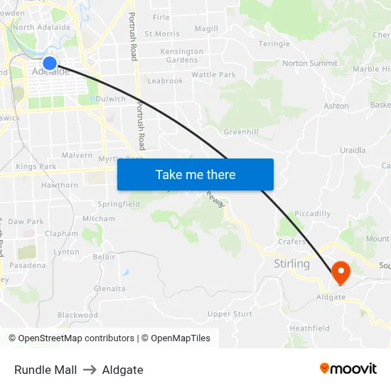 Rundle Mall to Aldgate map